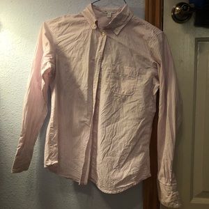 pink and white stripe button down